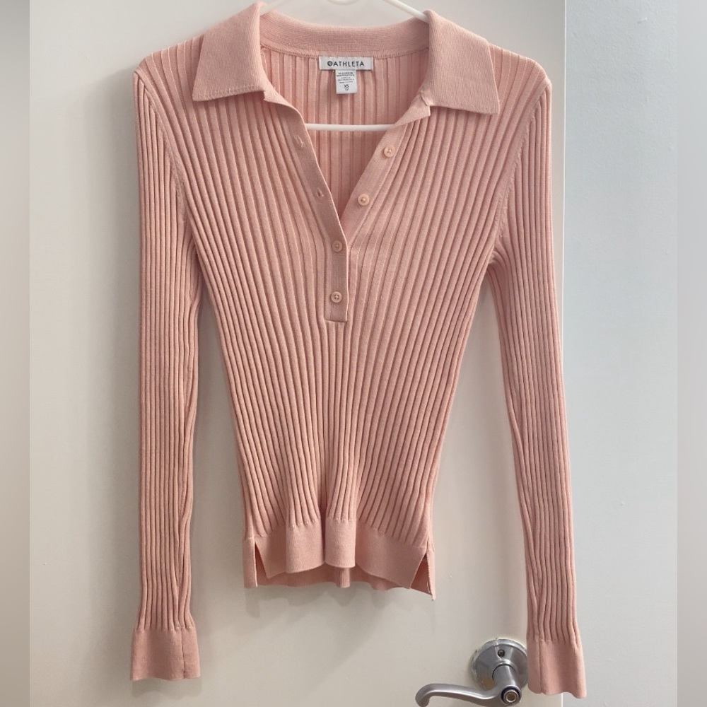 Athleta Sweet Bay Henley Sweater Light Pink Size XS - Picture 2 of 8